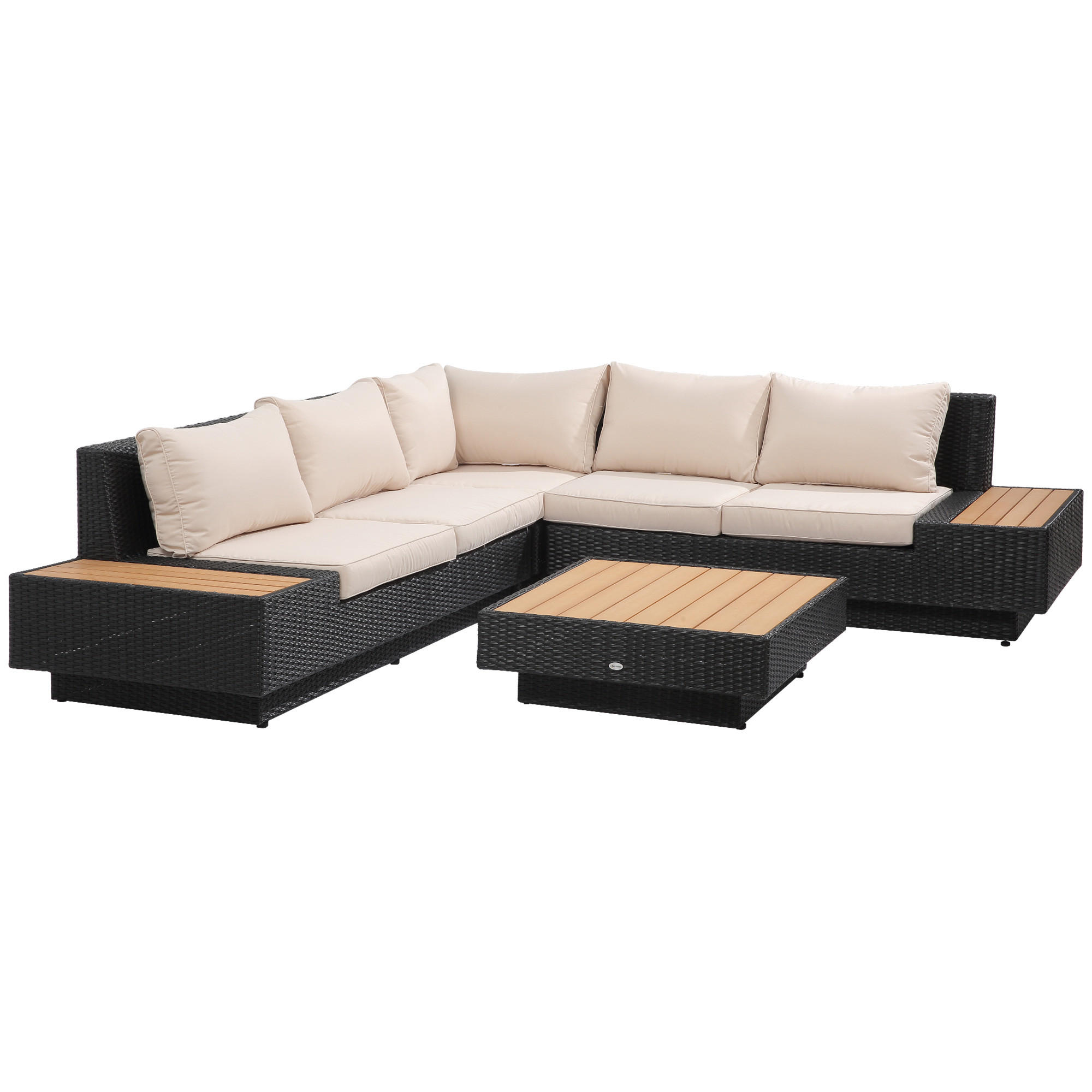 GARTENGARNITUR, 4-tlg. Luxus Polyrattan, Gartenmöbel Garten-Set, Schwarz - Schwarz, Metall - Outsunny