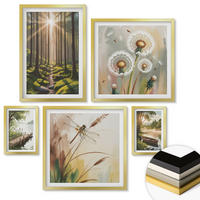 WANDBILDER 5er Set - 50x50 cm & 20x30 cm & 40x60 cm Goldrahmen - See, Wald, Boot, Morgennebel - Goldfarben, Kunststoff (40/60cm) - ArtPrintCave