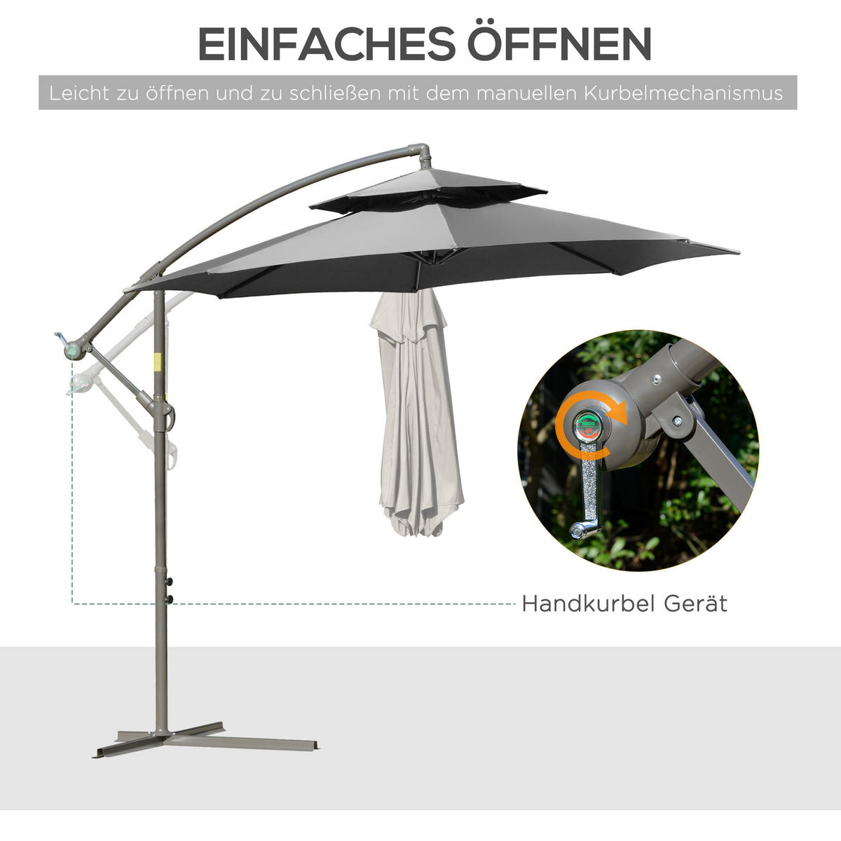 SONNENSCHIRM, Polyester, Stahl, Hellgrau - Hellgrau, Metall (2.67/2.67cm) - Outsunny