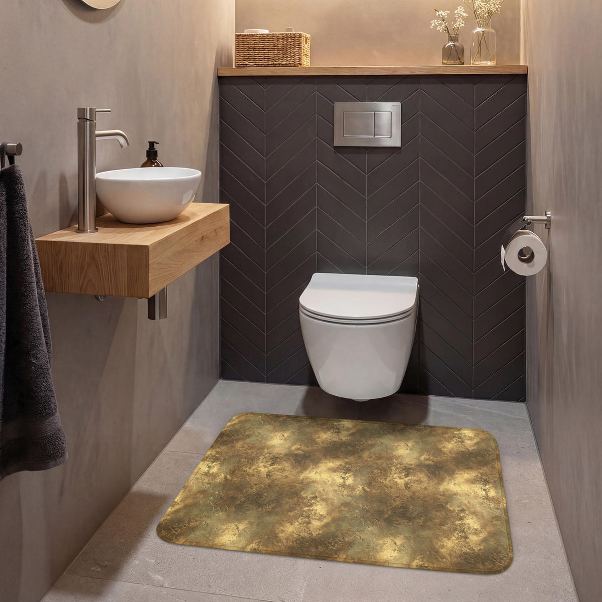 WC PŘEDLOŽKA Antique - metalický vzhled - Gold 90x60 cm - zlatá, textil/plast (90/1cm) - OnlyWow