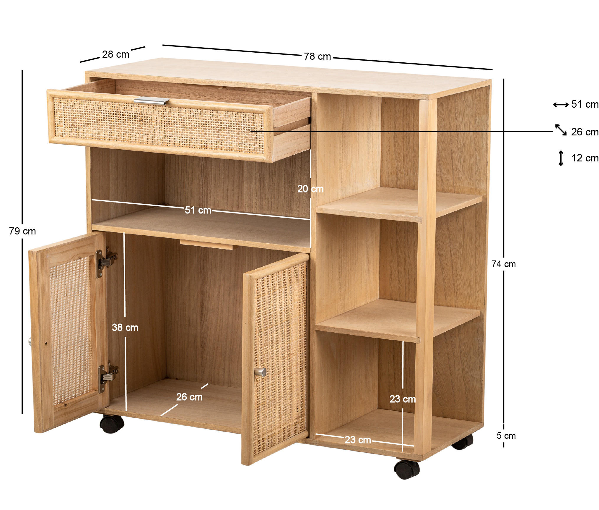 Thumbnail - Nordlys Servierwagen, Braun, Holz, 78x79x28 cm, Esszimmer, Servierwagen