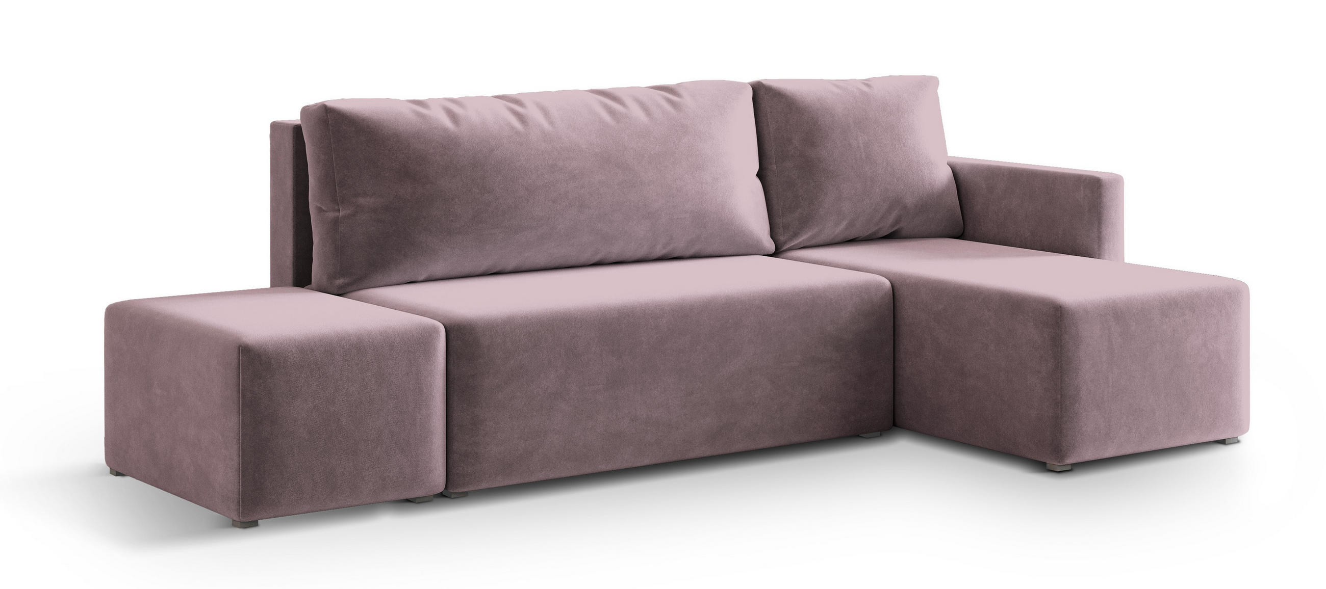 ECKSOFA VELOTTI R-S Rosa Plüsch-Stoff mit Schlaffunktion - Rosa, Holz (261/143cm) - MASSENO