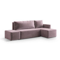 ECKSOFA VELOTTI R-S Rosa Plüsch-Stoff mit Schlaffunktion - Rosa, Holz (261/143cm) - MASSENO