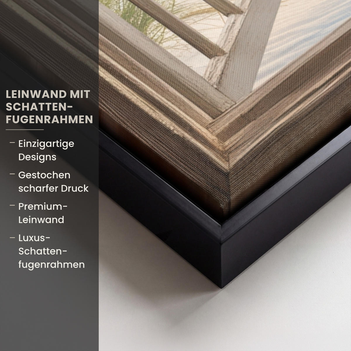 LEINWAND Bilder mit Rahmen - Aussicht - Strand - Fenster - Dünen - Meer - 100x70 - Hellblau, Textil (100/70cm) - MuchoWow