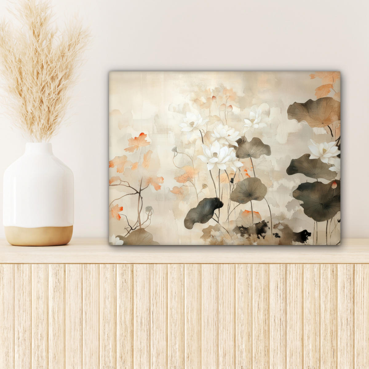 LEINWANDBILD Blumen - Japandi - Wabi sabi 40x30 cm - Sandfarben, Textil (40/30cm) - MuchoWow