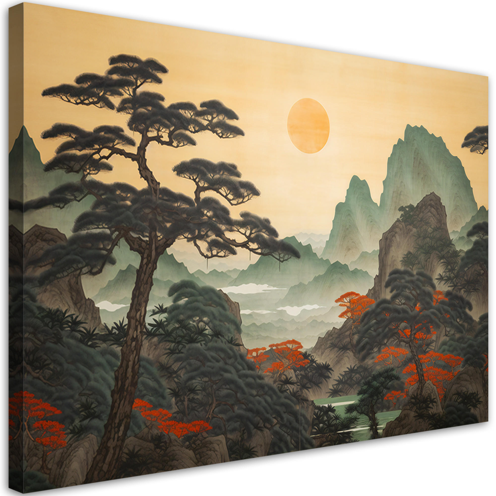 WANDBILD wohnzimmerbild japanische landschaft - Gelb, Textil (60/40cm) - Feeby