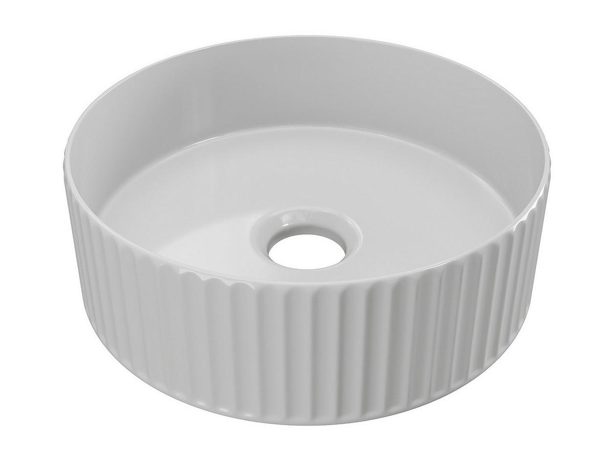 AUFSATZWASCHBECKEN rund - Weiß - Keramik - geriffelt - 36 cm - PEDARA - Weiß, Keramik (36/12/36cm) - Vente-Unique