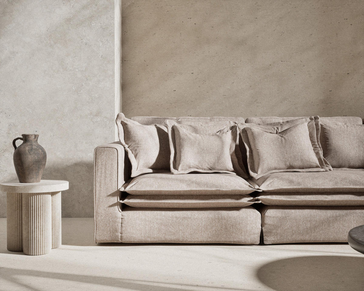 6-SITZER SOFA Amalfi Hellbraun Webstoff - Schwarz/Braun, Holz/Holzwerkstoff (338/90/119cm) - Maison de Reve