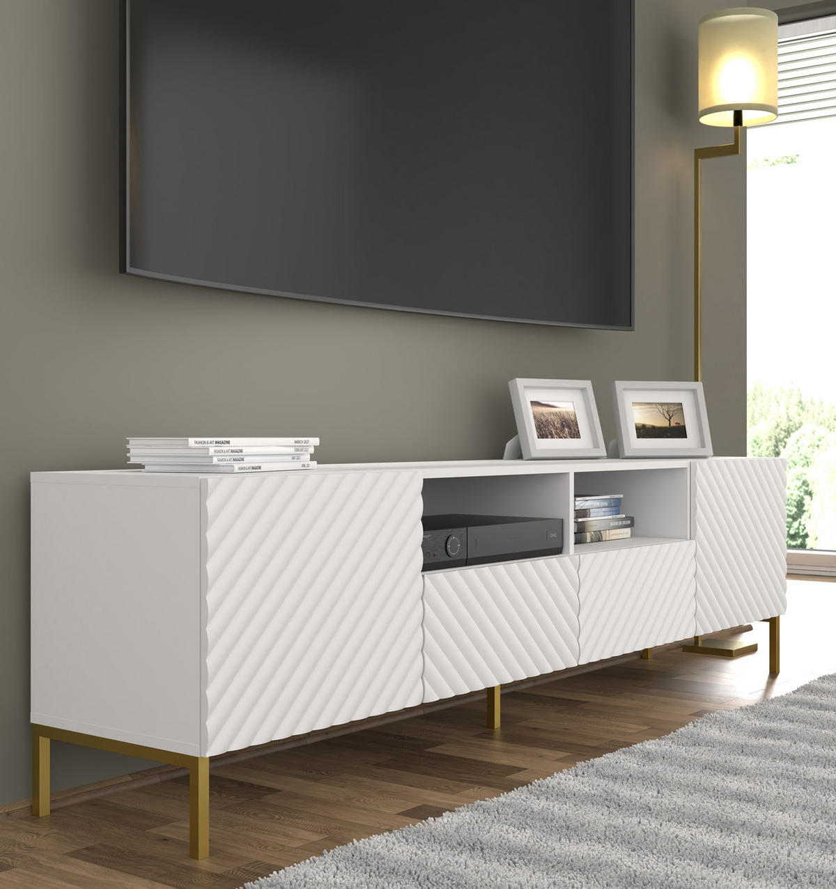 TV LOWBOARD Weiß, Gold 200/56/42 - Weiß, Holzwerkstoff (200/56/42cm) - RAUMHIRSCH FURNITURE
