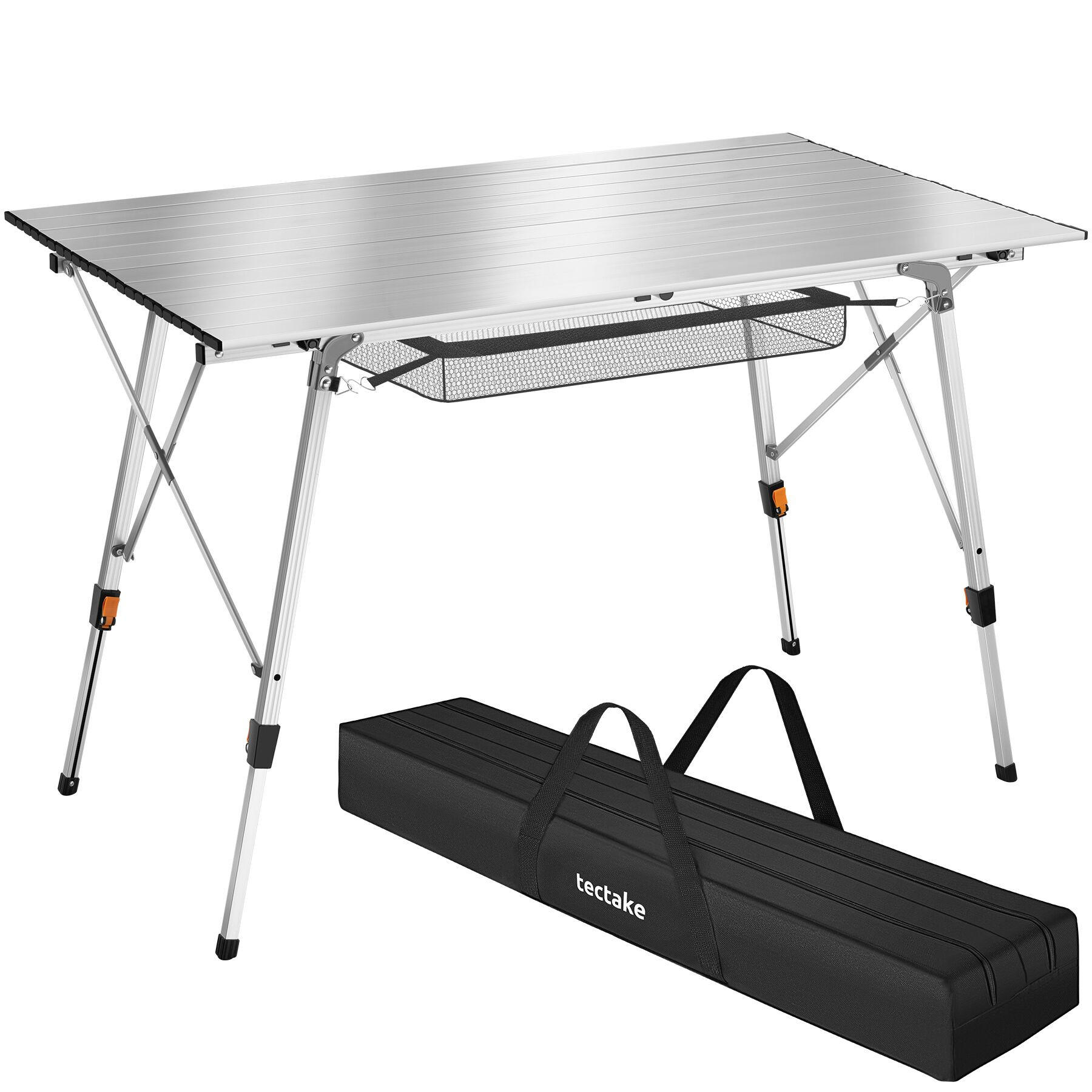 CAMPINGTISCH Bastian,120 x 70,5 x 58 – 79 cm,silber - Silberfarben, Metall (120/70.5/79cm) - tectake