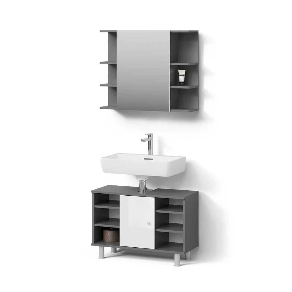 BADMÖBEL-SET Fucino Anthrazit 2 Teile, Unterschrank 80 cm - Anthrazit/Weiß, Holzwerkstoff (80/54/32cm) - Livinity®