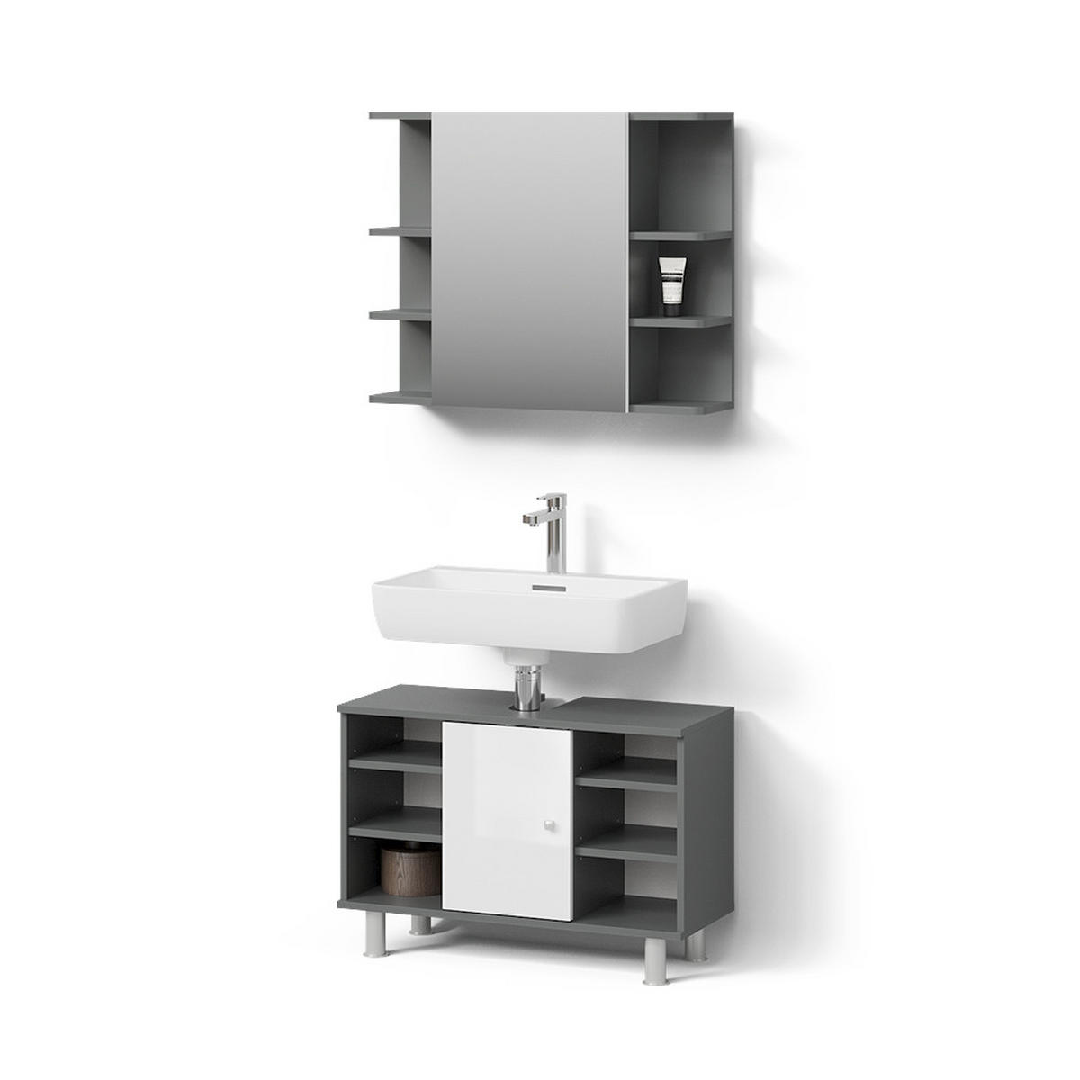 BADMÖBEL-SET Fucino Anthrazit 2 Teile, Unterschrank 80 cm - Anthrazit/Weiß, Holzwerkstoff (80/54/32cm) - Livinity®