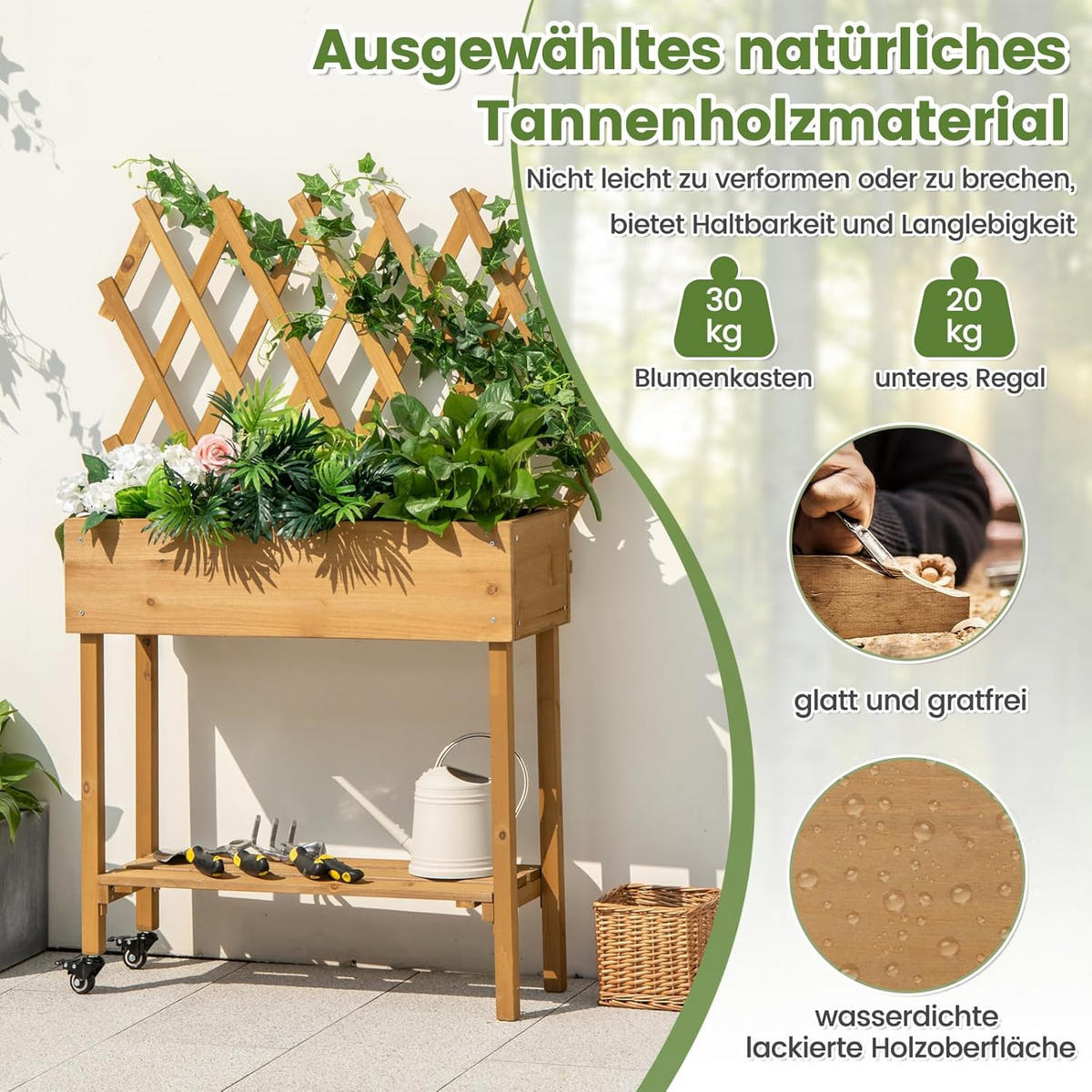 HOCHBEET Braun - Braun, Holz (29/19/90cm) - COSTWAY