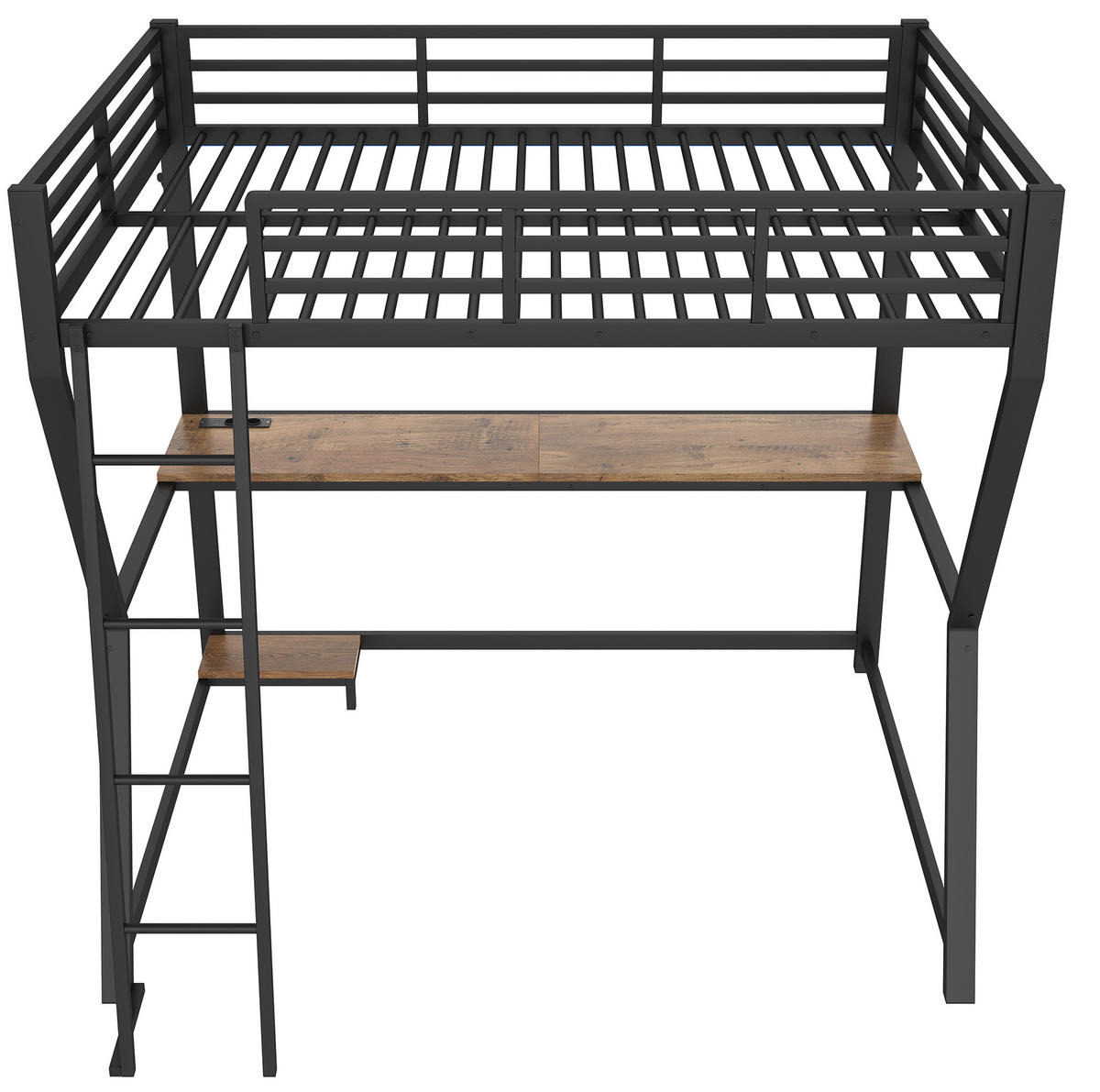HOCHBETT 140/200 cm aus Metall und MDF mit Schreibtisch und LED-Beleuchtung Schwarz - Schwarz, Metall (140/200cm) - Modenvie