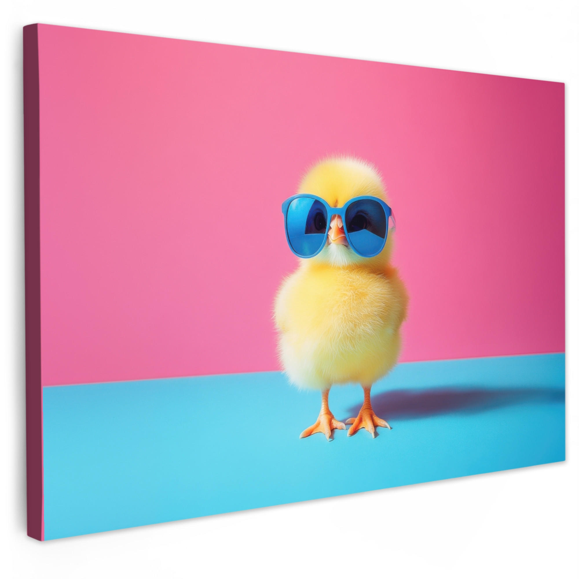 LEINWANDBILD Chick - Sonnenbrille - Blau XXL 150x100 cm - Pink/Gelb, Textil (150/100cm) - MuchoWow