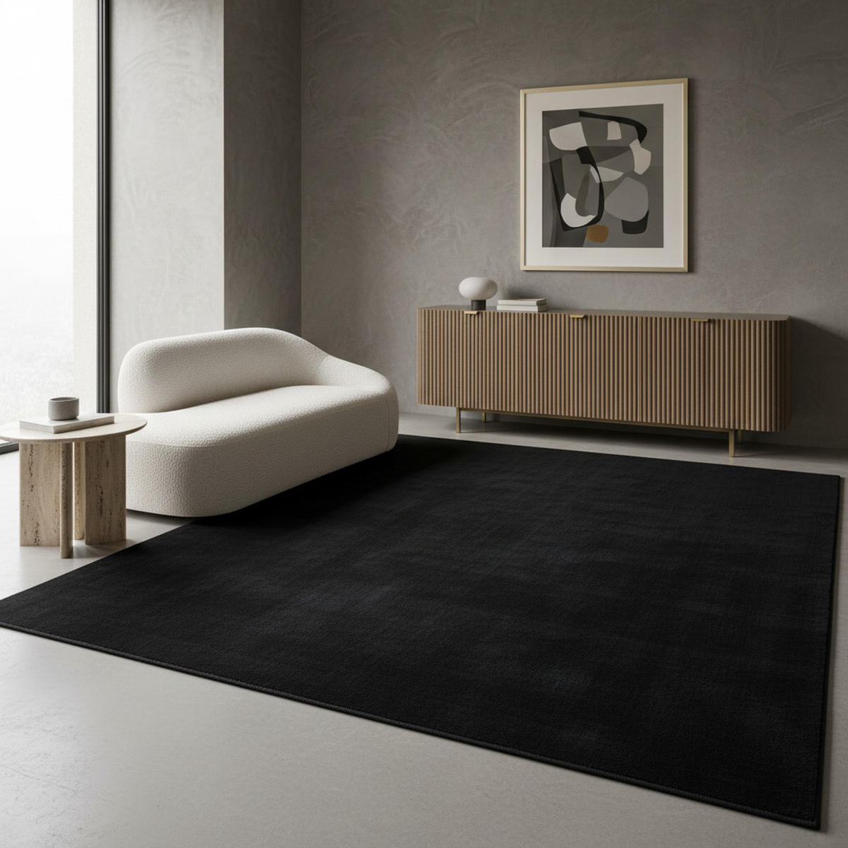 TEPPICH Kurzflor Uni-Farbe Microfaser Antirutsch Wohnzimmer waschbar Schwarz Rechteckig 160x230 - Schwarz, Textil (160/230cm) - KADIMA DESIGN