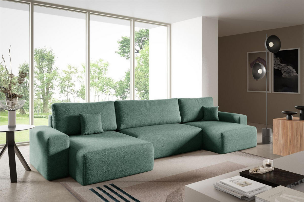 WOHNLANDSCHAFT Arona - Grün, Holzwerkstoff/Textil (398/70/148cm) - Fun Möbel