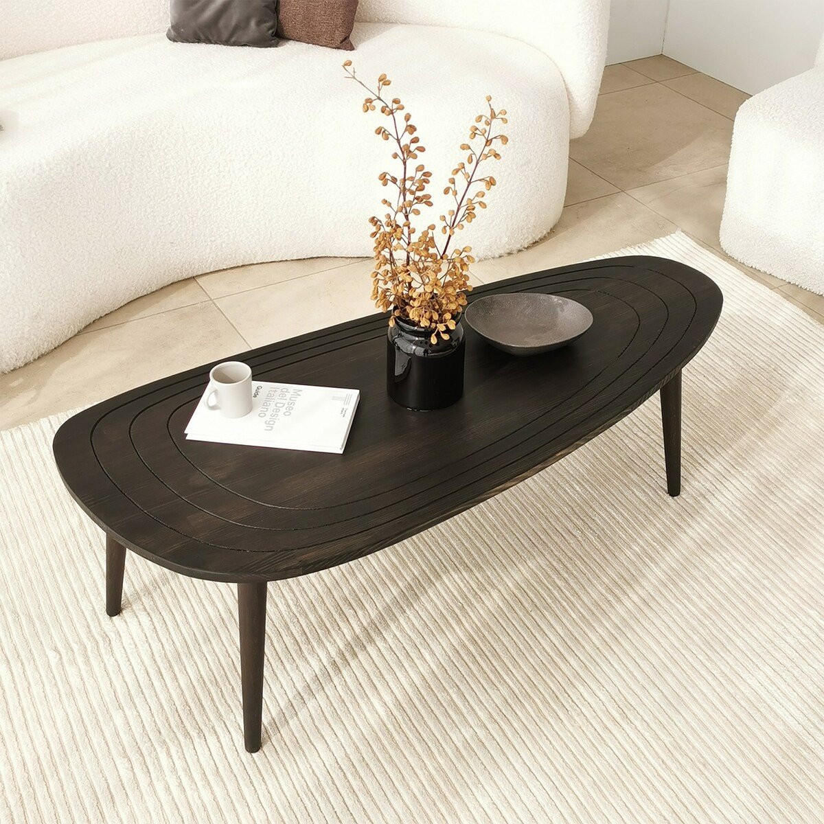 KONFERENČNÍ stolek se zaoblenou deskou, délka 115 cm - SWEET - antracitová, kompozitní dřevo (115/50/38cm) - Calicosy