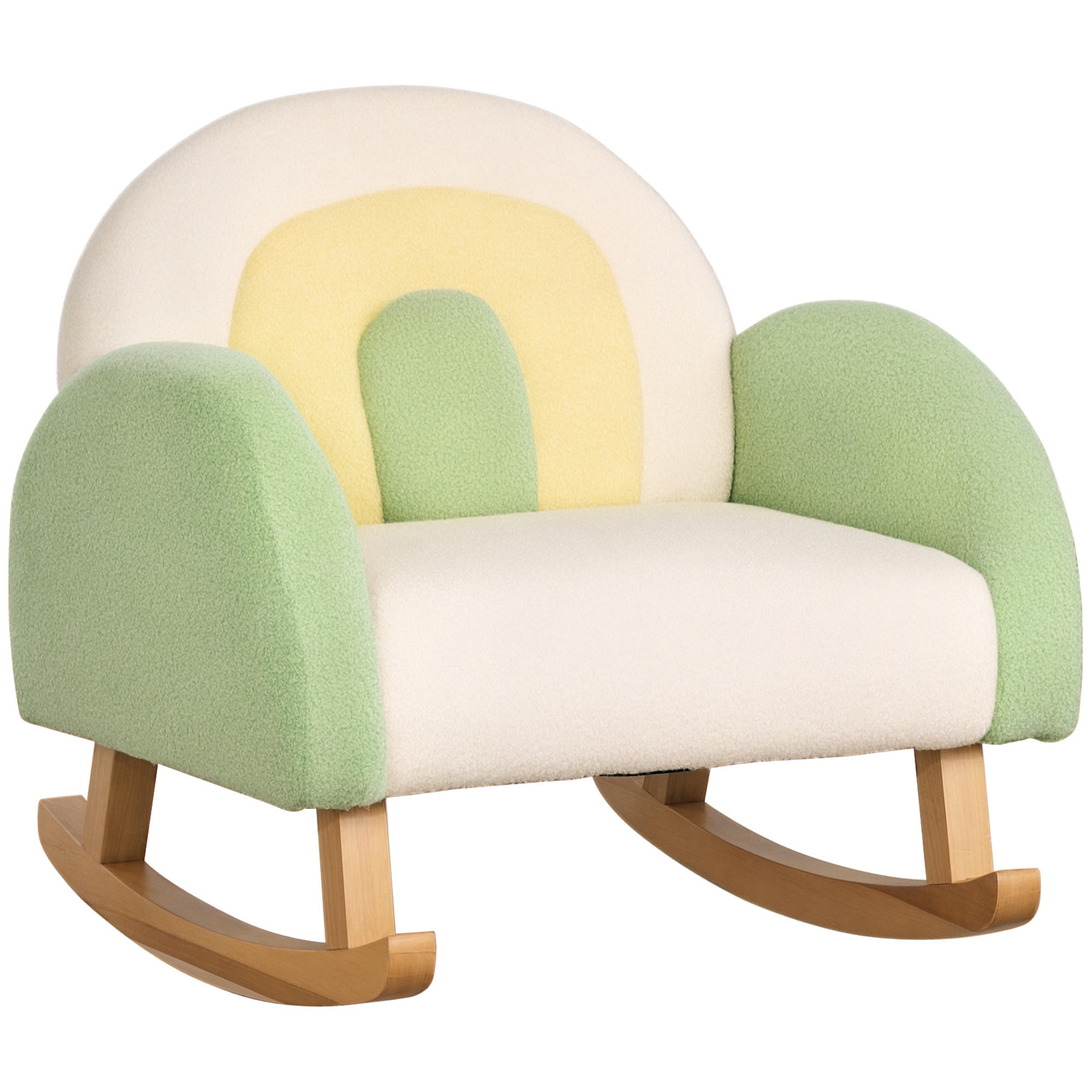 SCHAUKELSTUHL, Kleinkinder, Eukalyptusholz, Schaffell-Imirat, Grün-Gelb-Beige, 50x45x44cm - Multicolor, Holzwerkstoff (50/44/45cm) - FORIOUS