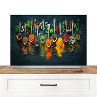 SPRITZSCHUTZ KÜCHE Kräuter - Gewürze - Löffel 90x60 cm - Multicolor, Metall (90/0.3/60cm) - MuchoWow