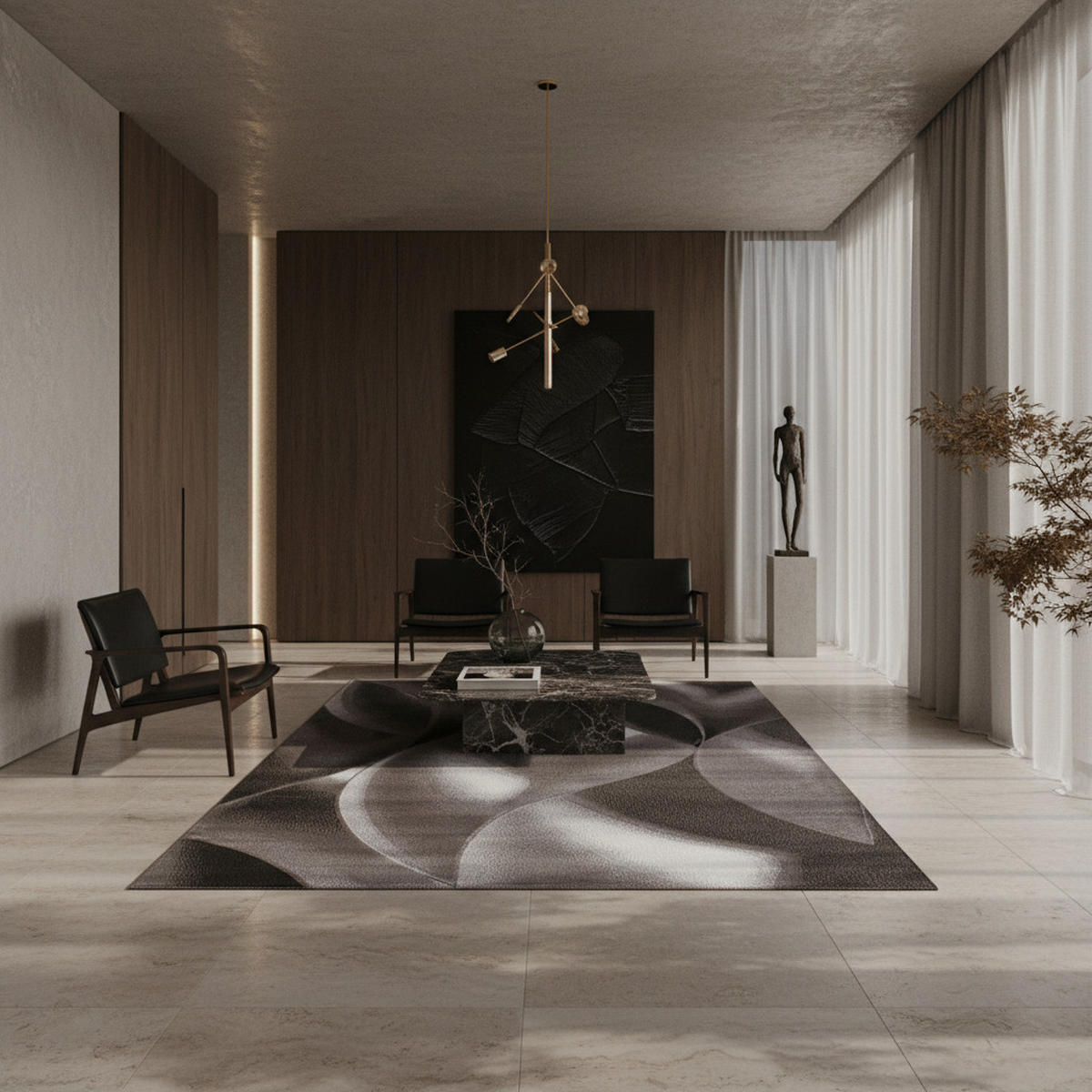 TEPPICH Kurzflor Abstrakte Wellen Polypropylen Wohnzimmer Braun Rechteckig 120x170 - Braun, Textil (120/170cm) - KADIMA DESIGN