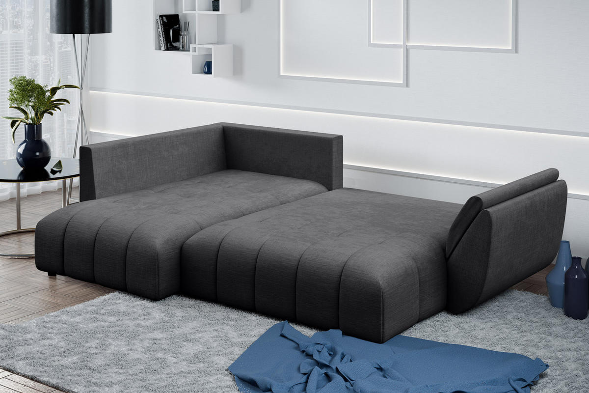 ECKSOFA L Form Corleone Dunkelgrau 266/182/91 cm mit Schlaffunktion - Dunkelgrau/Schwarz, Kunststoff/Textil (266/182cm) - AX Living