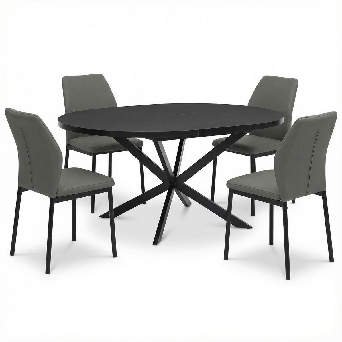 ESSGRUPPE CHESTER/GINOVA 5er Set schwarz - Schwarz, Holzwerkstoff/Metall - IDIMEX