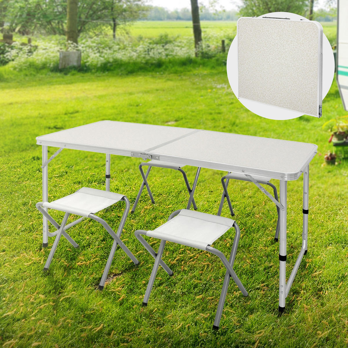 CAMPINGTISCH weiß + 4 Stühle - Weiß, Holzwerkstoff (120/60/70cm) - ECD-Germany