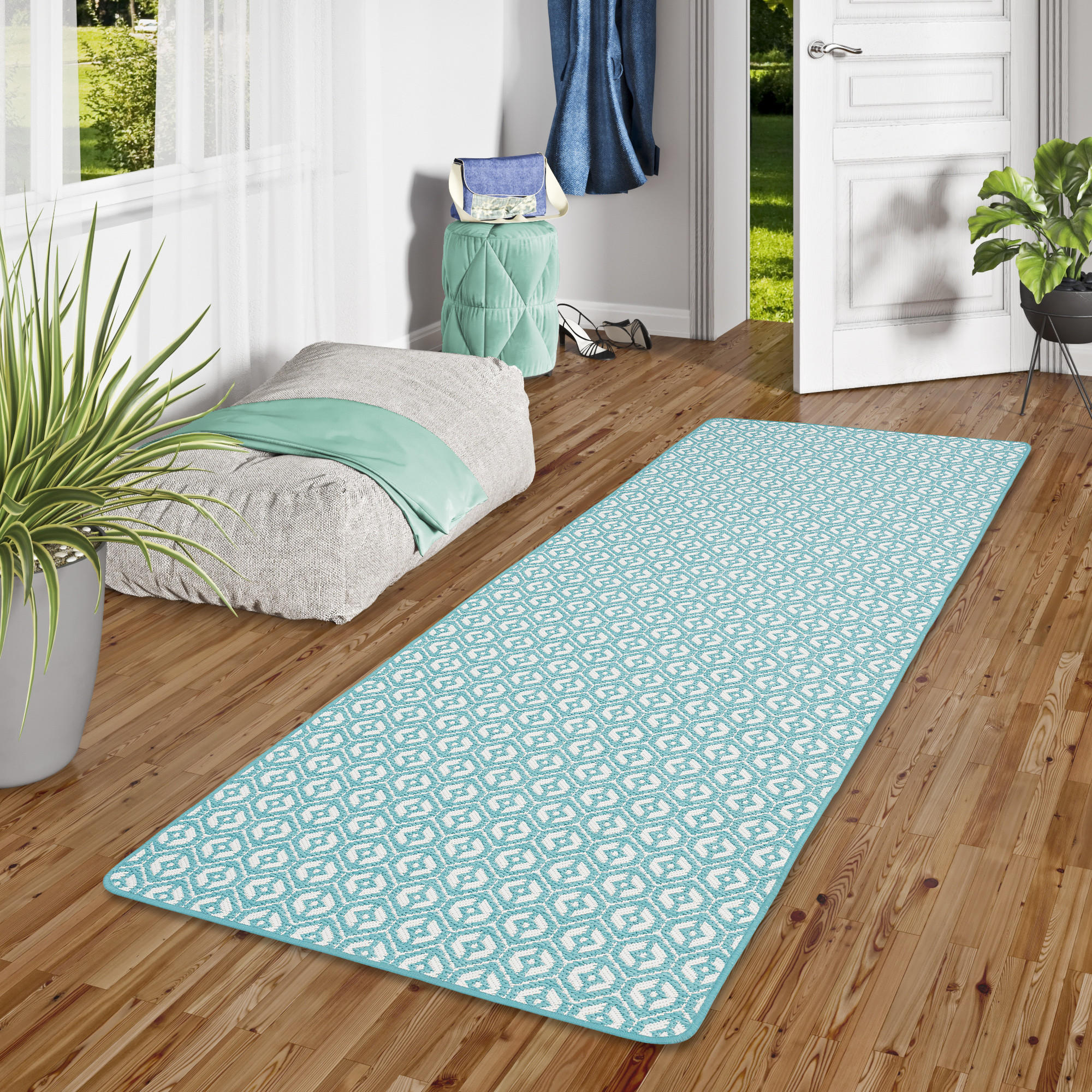 IN- UND OUTDOOR TEPPICH LÄUFER BEIDSEITIG CAPE COD - Türkis, Textil (100/300cm) - Snapstyle