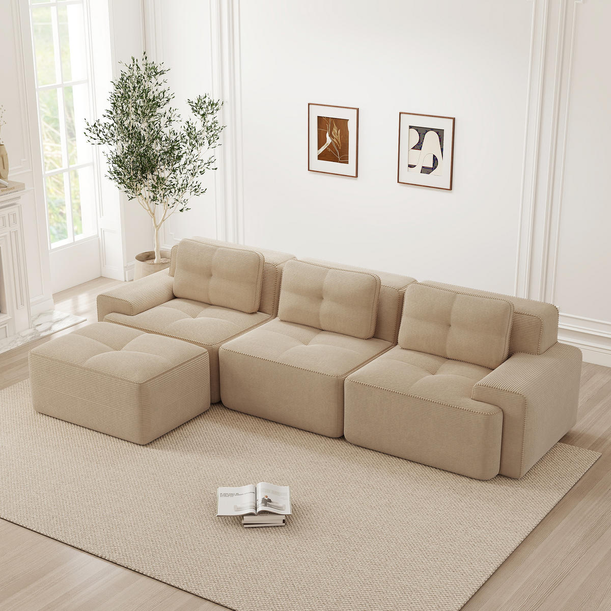 3-SITZER ECKSOFA Cord Beige ohne Montage - Beige, Textil (293/177cm) - WISHDOR