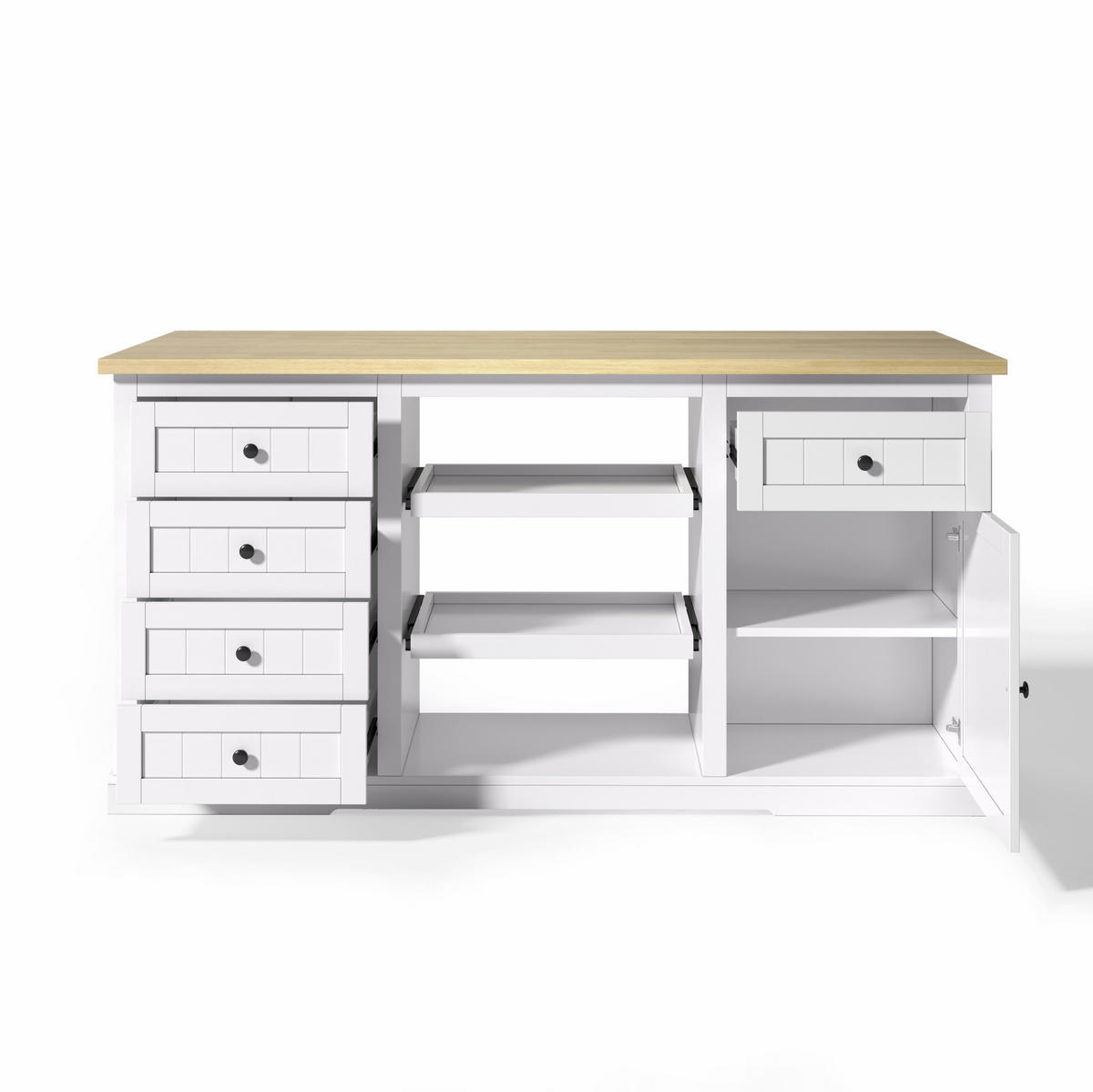 SIDEBOARD 150/65/75,5 cm in Weiß/Natur mit Klappplatte und Steckdosen - Naturfarben, Holzwerkstoff (150/75.5/65cm) - Flora Grace