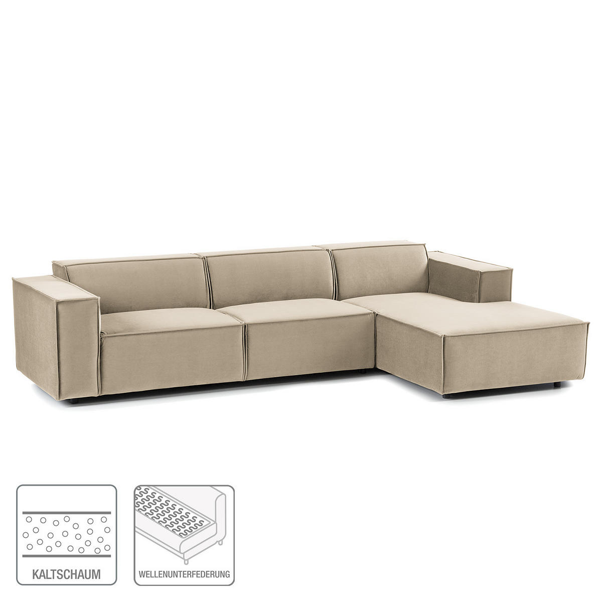 ECKSOFA mit Longchair - Beige/Schwarz, Kunststoff/Textil (294/177cm) - home24