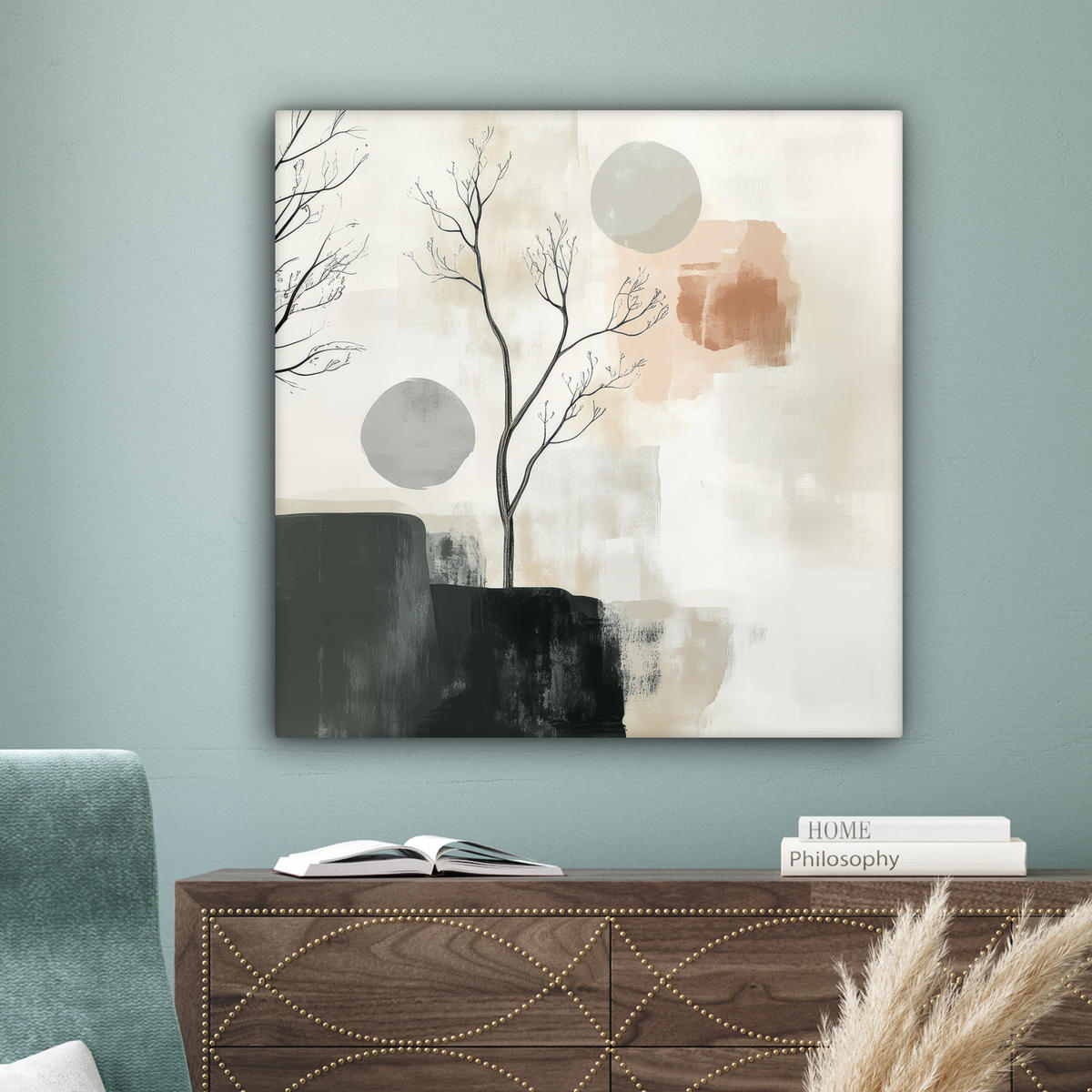 LEINWANDBILD Wabi sabi - Beige - Pflanze 90x90 cm - Sandfarben, Textil (90/90cm) - MuchoWow