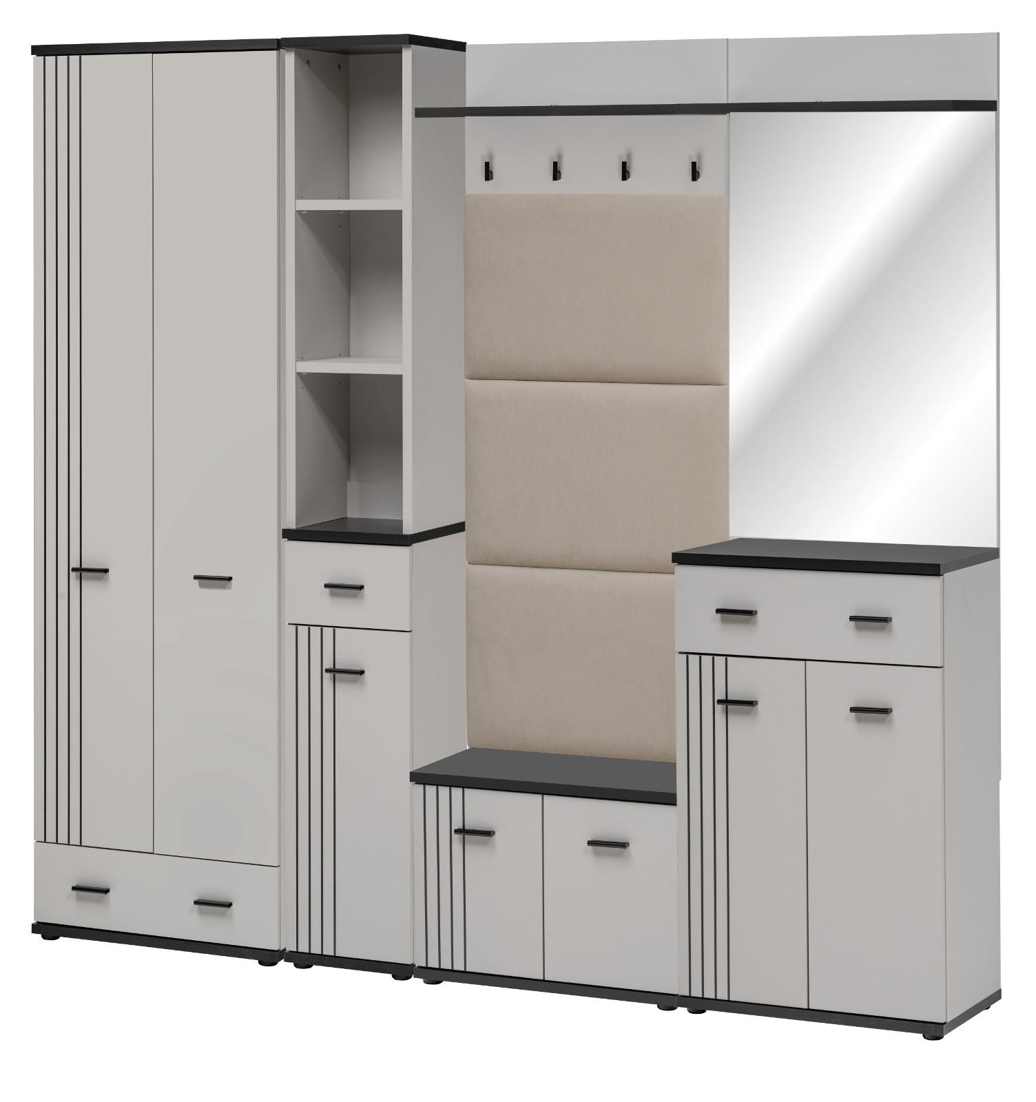 Inn.Furn Garderoben-Set Kaschmir, Schwarz 210x203x32 cm