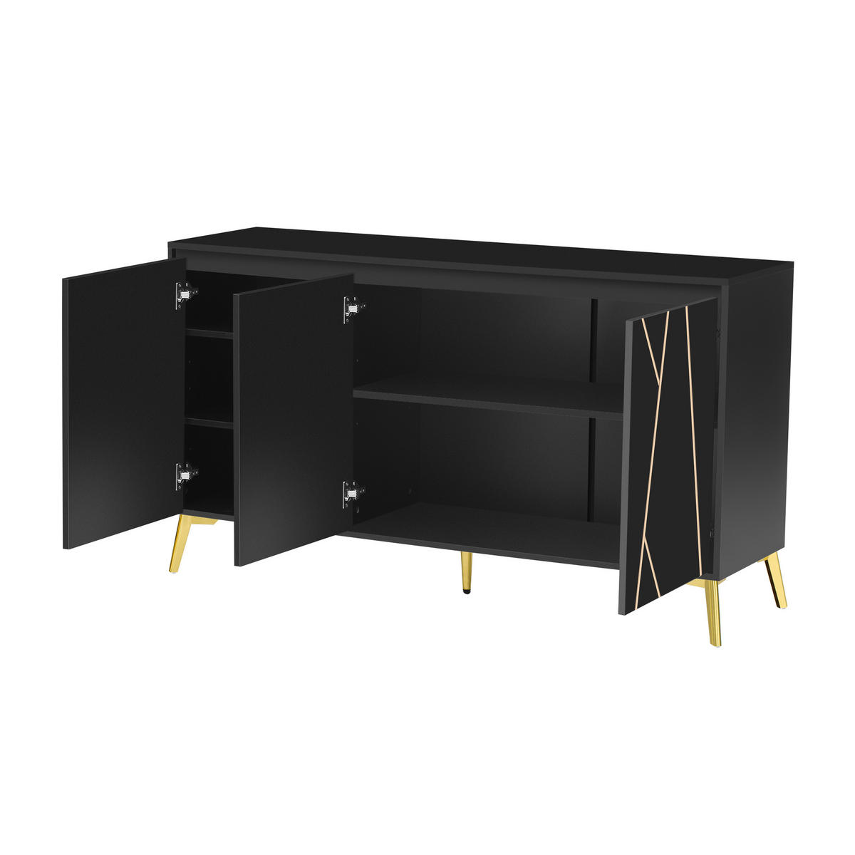 SIDEBOARD Schwarz Gold - Schwarz, Holzwerkstoff (140/80/40cm) - Urban Meuble