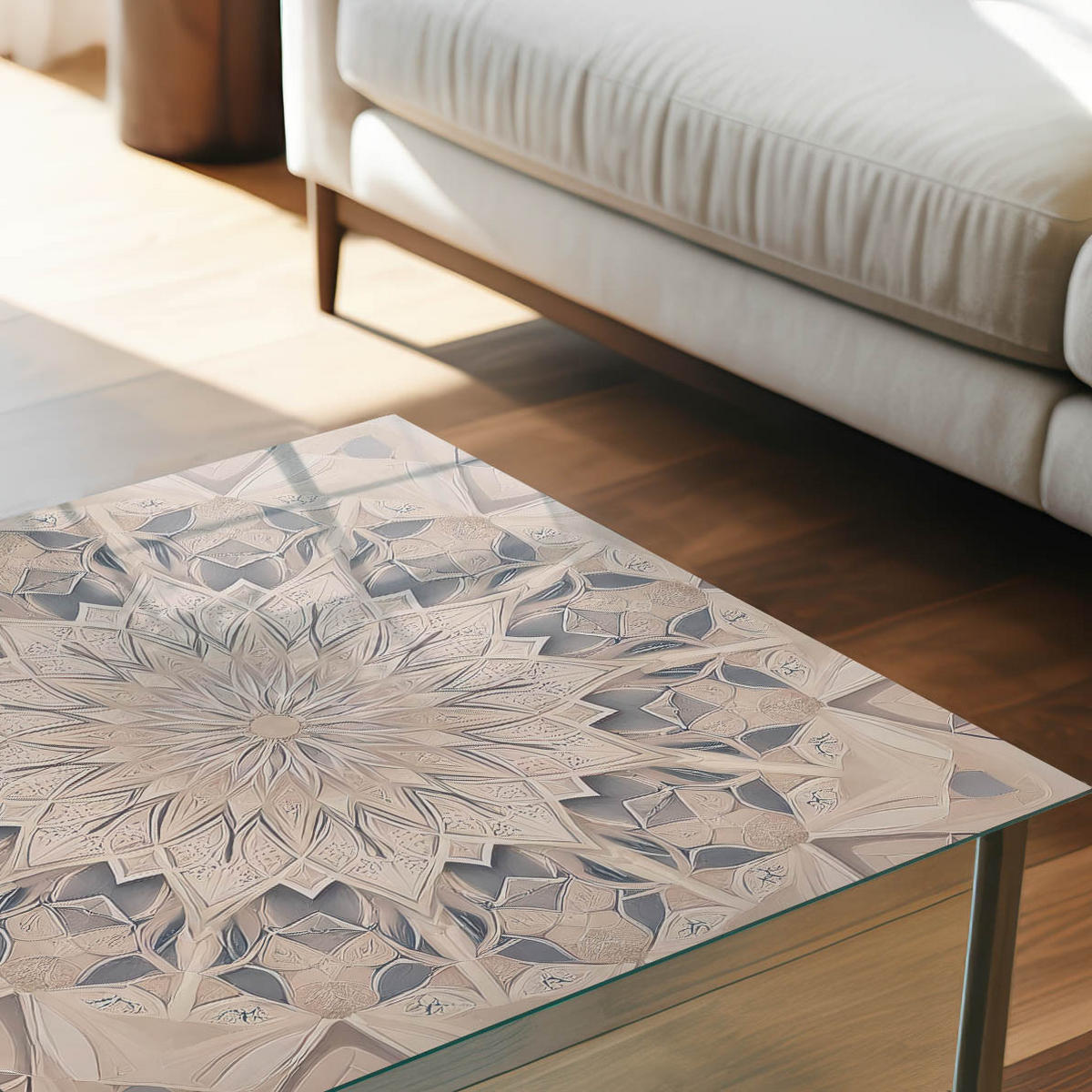 TISCHPLATTE 50x50 cm – Kaleidoskopisches Muster - Grau, Glas (50/50/0.4cm) - Wallfluent