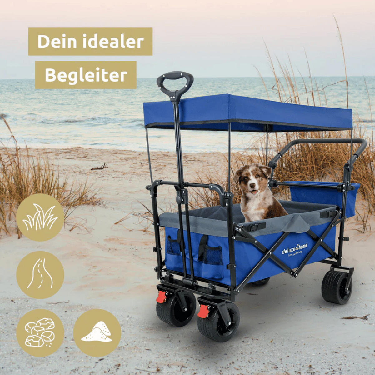 BOLLERWAGEN faltbar mit Dach KILI Extra Breite Reifen Blau - Blau, Metall (126/109/66cm) - DELUKE