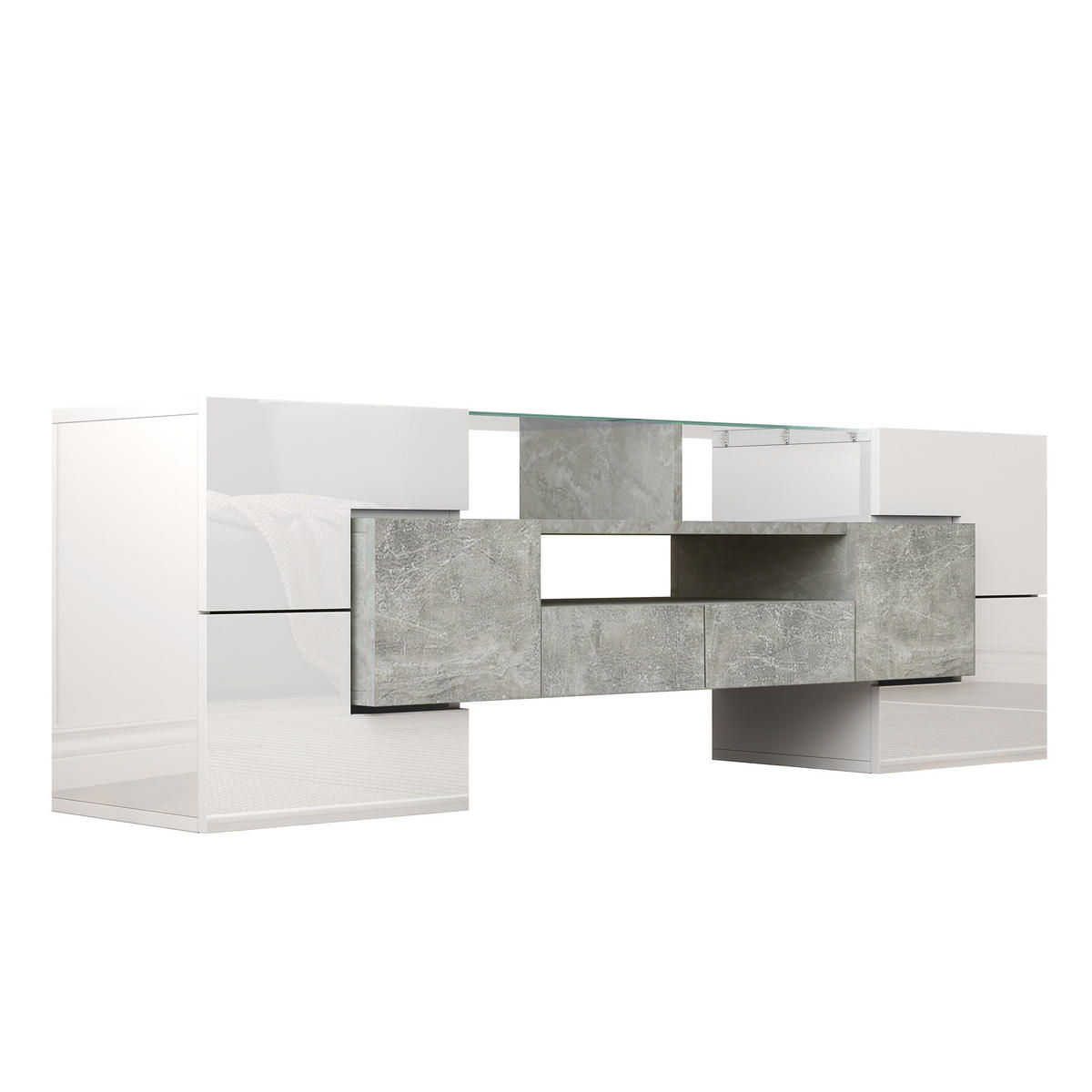 LOWBOARD in Weiß TV Schrank mit LED, hochglänzend, Glasoberfläche für Wohnzimmer, 145/B30/H51cm - Weiß, Glas/Holzwerkstoff (145/51/30cm) - STILVORA