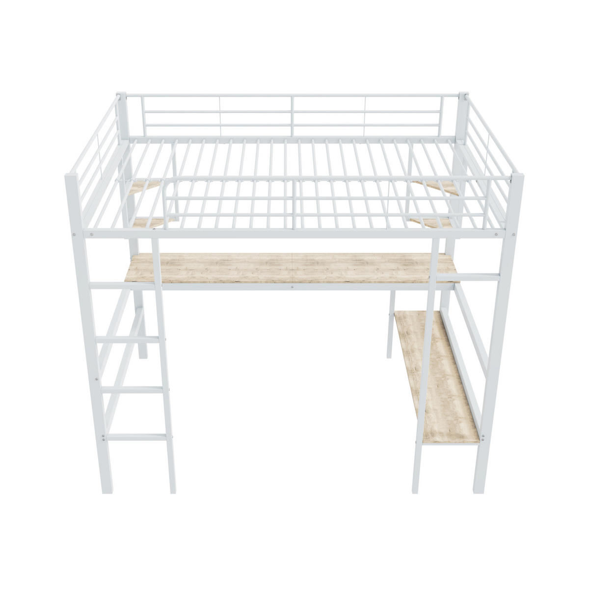 HOCHBETT 140/200 cm aus Metall mit Schreibtisch und Regalen in Weiß - Weiß, Metall (140/200cm) - Flora Grace