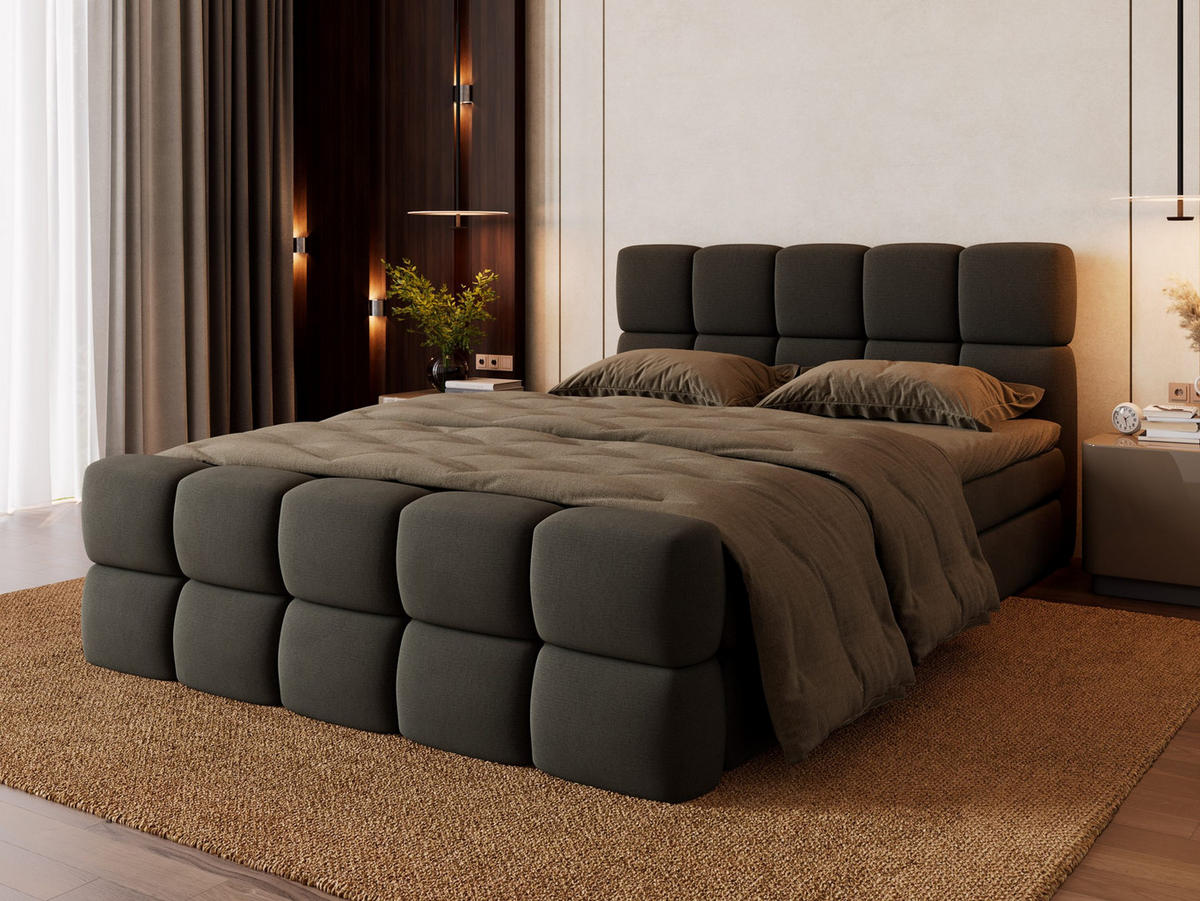 BOXBETT Vanessa 160/200 cm, in Dunkelgrau, Velours-Stoff, Bettkasten, Matratze, Topper - Dunkelgrau, Textil (160/200cm) - Barchello