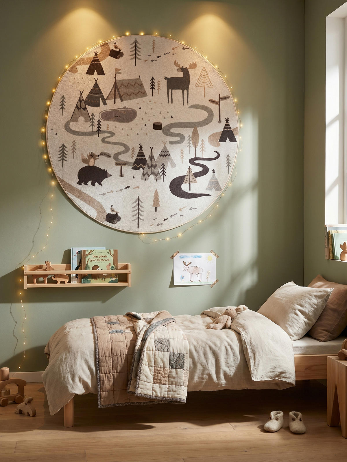 SPIELTEPPICH Waschbar TINO in Creme, mit Waldtier-Motiv, Ø 200 cm - Beige, Textil (200/200cm) - KADIMA DESIGN