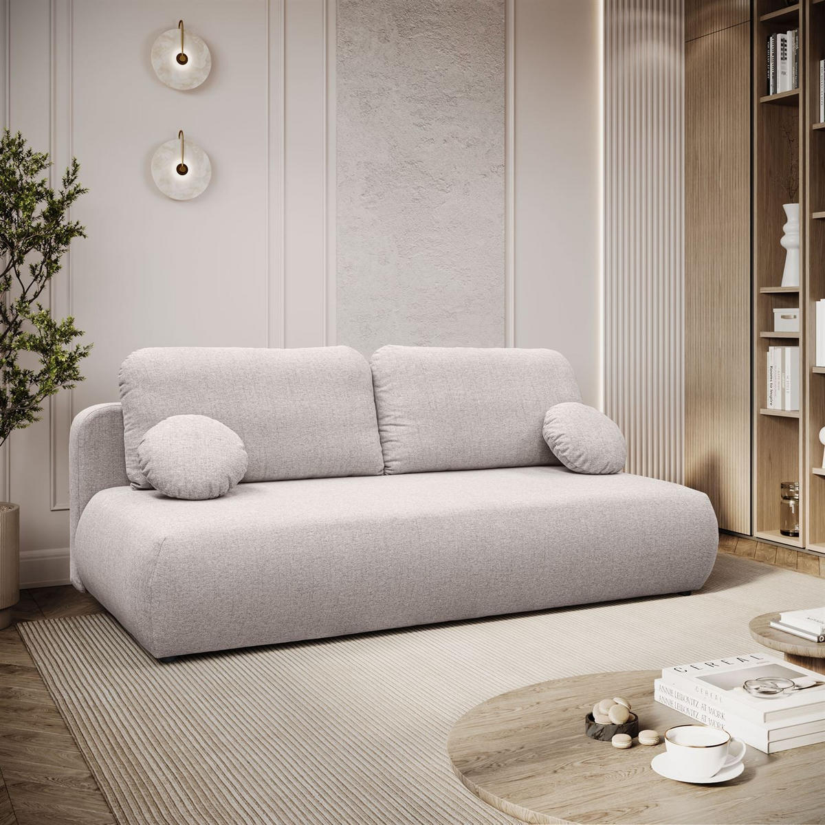 Schlafsofa CLAIRE, zweisitzig, mit Schlaffunktion, Neve 04 - Beige, Textil (208/90/95cm) - Lookway