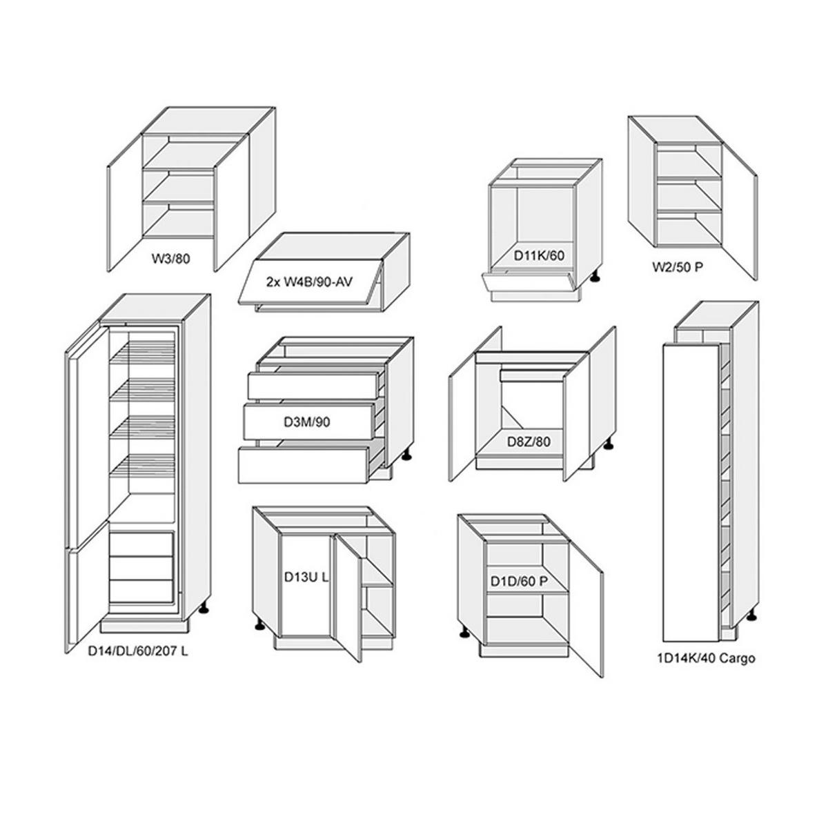 WINKELKÜCHE Avellino eiche artisan / Acryl stone grey matt 11-teilig - Braun/Grau, Holzwerkstoff (330/207/225cm) - Feldmann-Wohnen