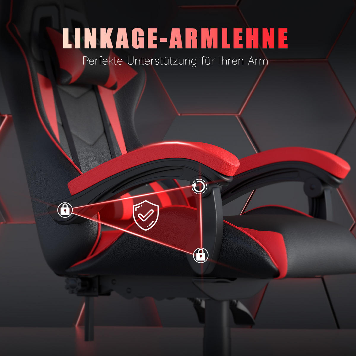 GAMINGSTUHL Schwarz-Rot ergonomisch - Rot, Leder (29/59/79cm) - Rattrix