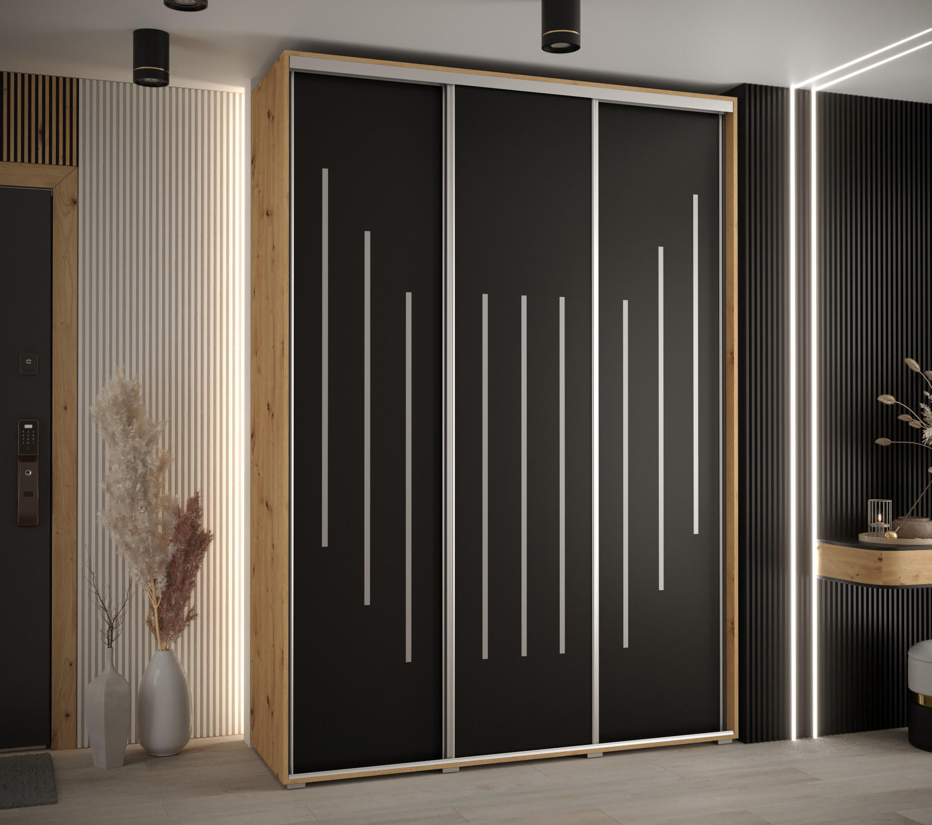 SCHWEBETÜRENSCHRANK 235,2/180/60 3-türig - Silberfarben/Schwarz, Holz/Metall (180/235/60cm) - Abiks Möbel