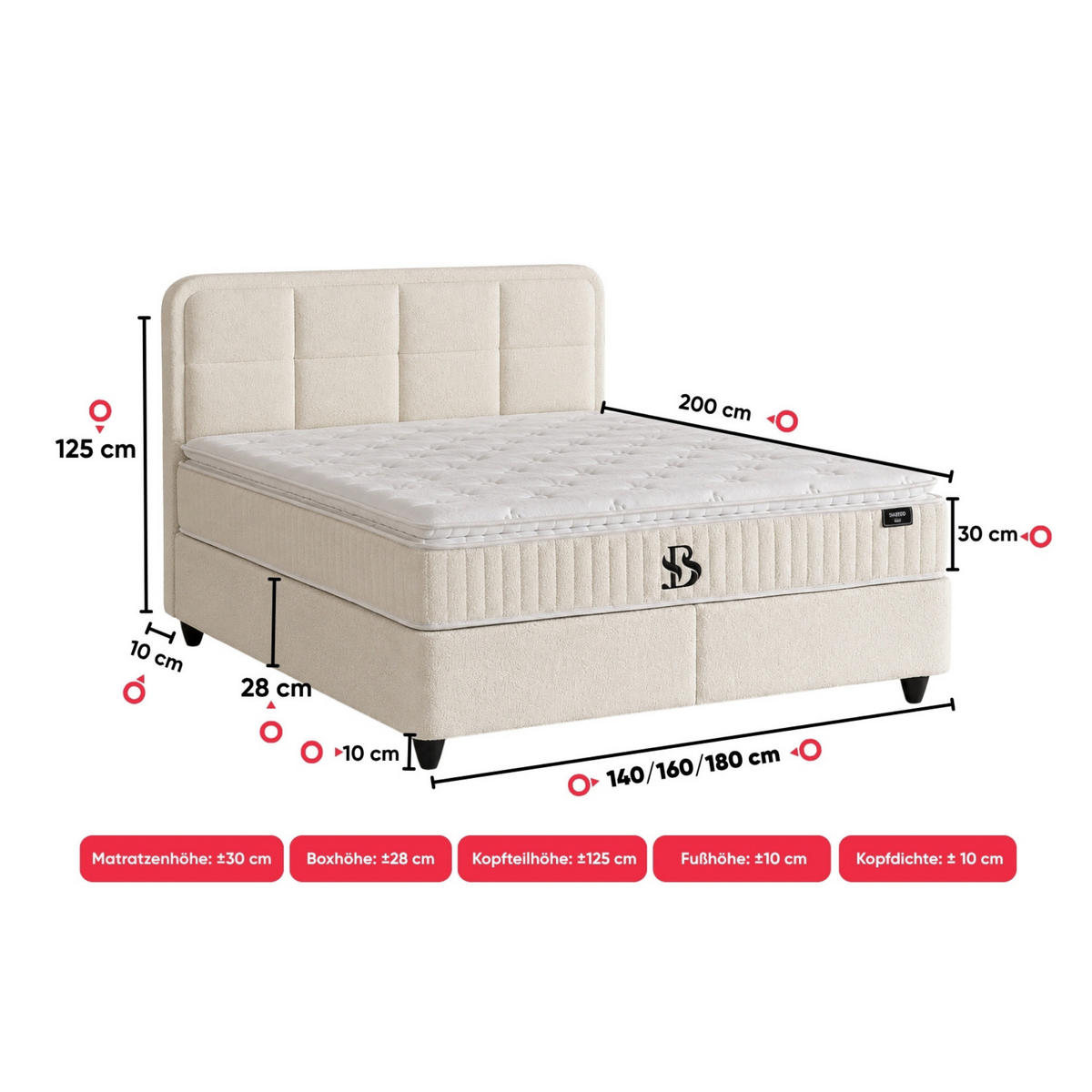 BOXBETT SIA Bett mit Matratze 140x200 - Beige, Holz (140/200cm)