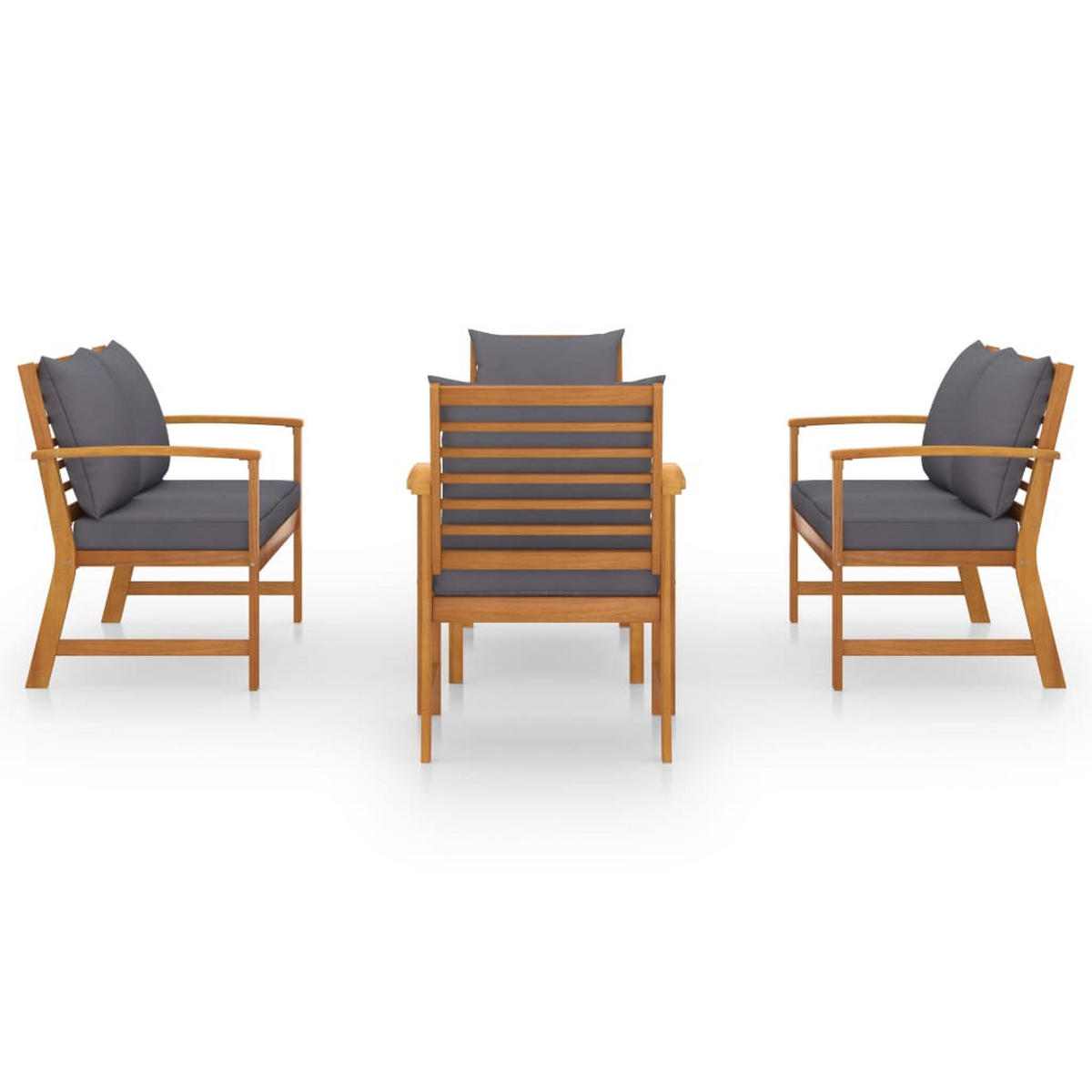 GARTEN-LOUNGE-SET 5Er Set Mit Auflagen Massivholz Akazie - Grau, Holz - vidaXL