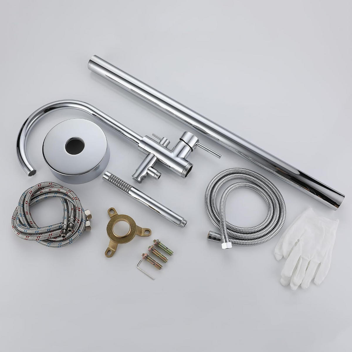 BADEWANNENARMATUR freistehend mit Handbrause, 360° schwenkbarer Auslauf, 2 Griffmodi, verchromt - Silberfarben, Metall (15/105/21cm) - TVTIUO