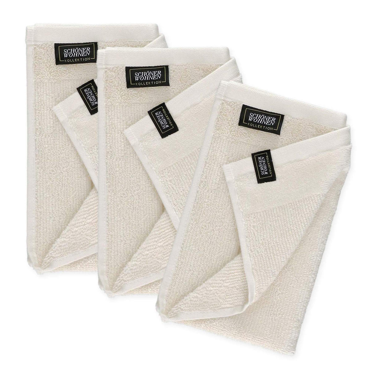 GÄSTEHANDTUCH 3ER SET AUS 100 % BAUMWOLLE SENSE - Creme, Textil (30/50cm) - Schöner Wohnen