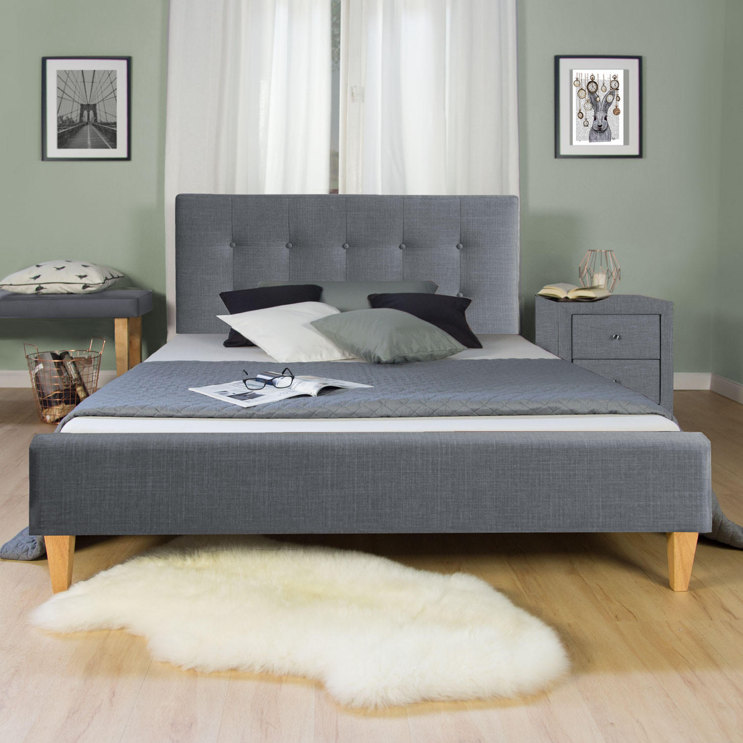 POLSTERBETT mit Lattenrost 180/200 cm in Grau - Grau, Textil (180/200cm) - Homestyle4u